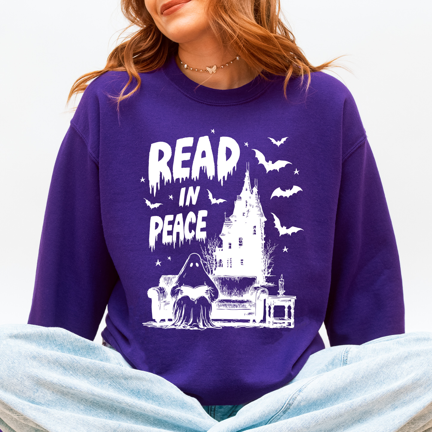 Read In Peace, Ghost, Haunted, Halloween, Spooky, Bookish, Library, Booktok, Trending Graphic Sweatshirt