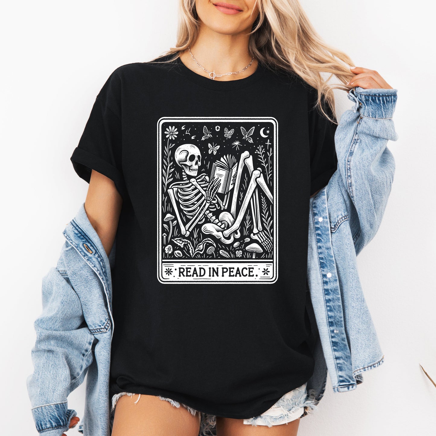 Read In Peace, Halloween, Skeleton, Tarot, Books, Library, Tshirt