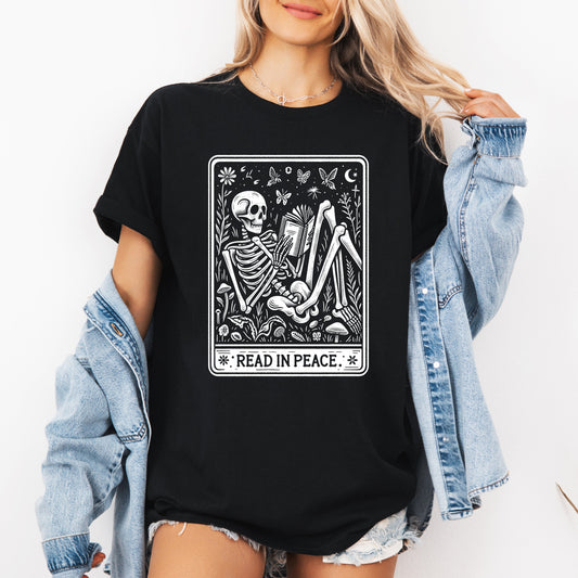 Read In Peace, Halloween, Skeleton, Tarot, Books, Library, Tshirt