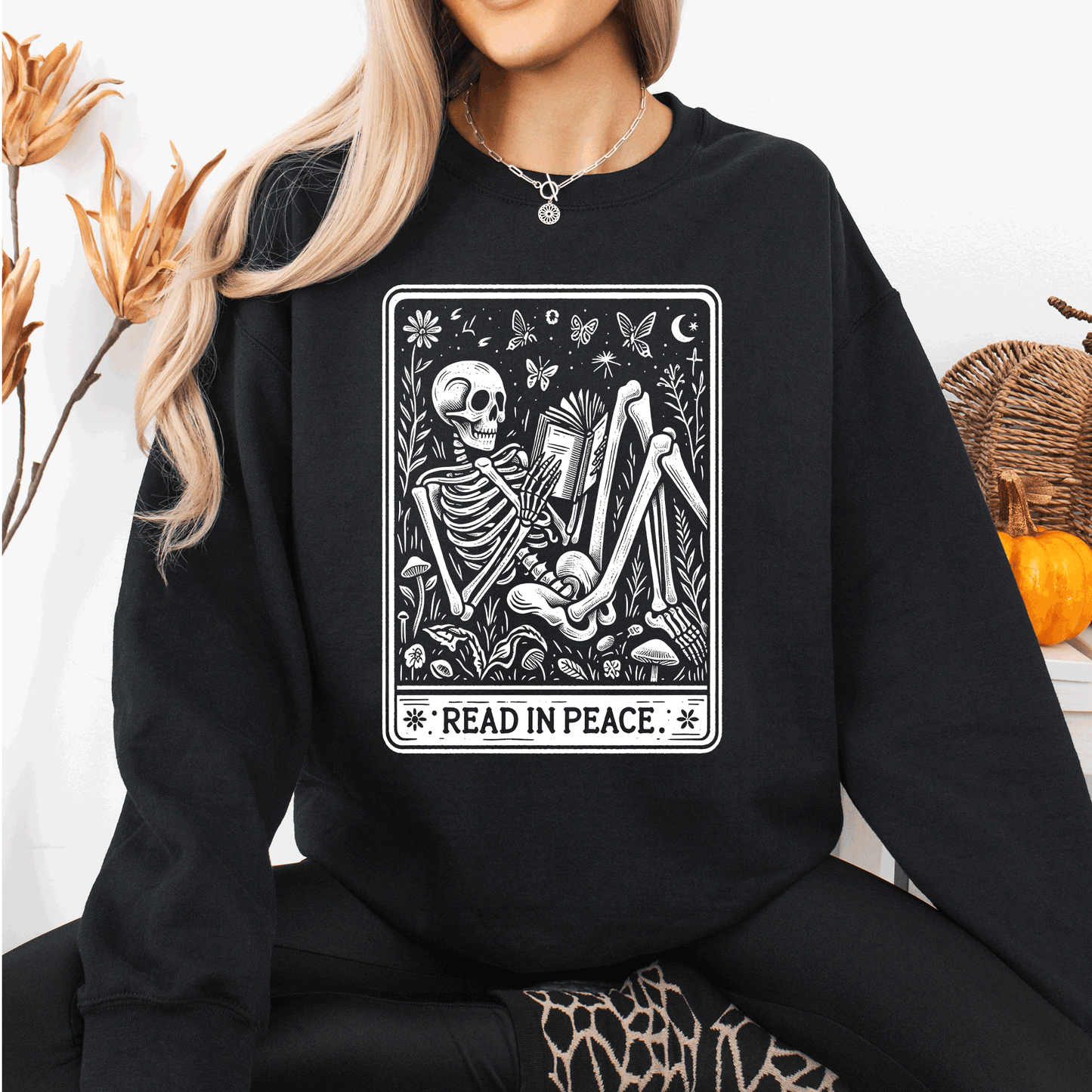 Read In Peace, Halloween, Skeleton, Tarot, Books, Library Sweatshirt
