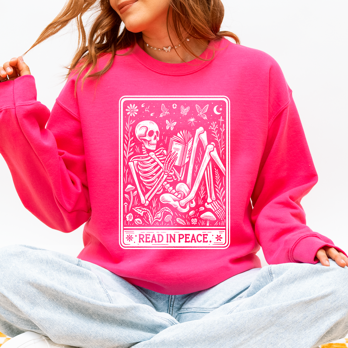 Read In Peace, Halloween, Skeleton, Tarot, Books, Library Sweatshirt