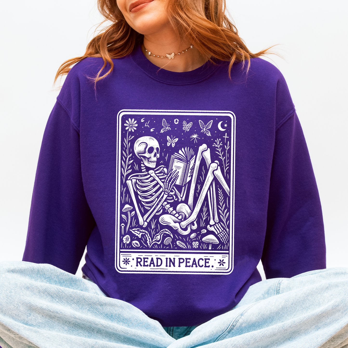 Read In Peace, Halloween, Skeleton, Tarot, Books, Library Sweatshirt