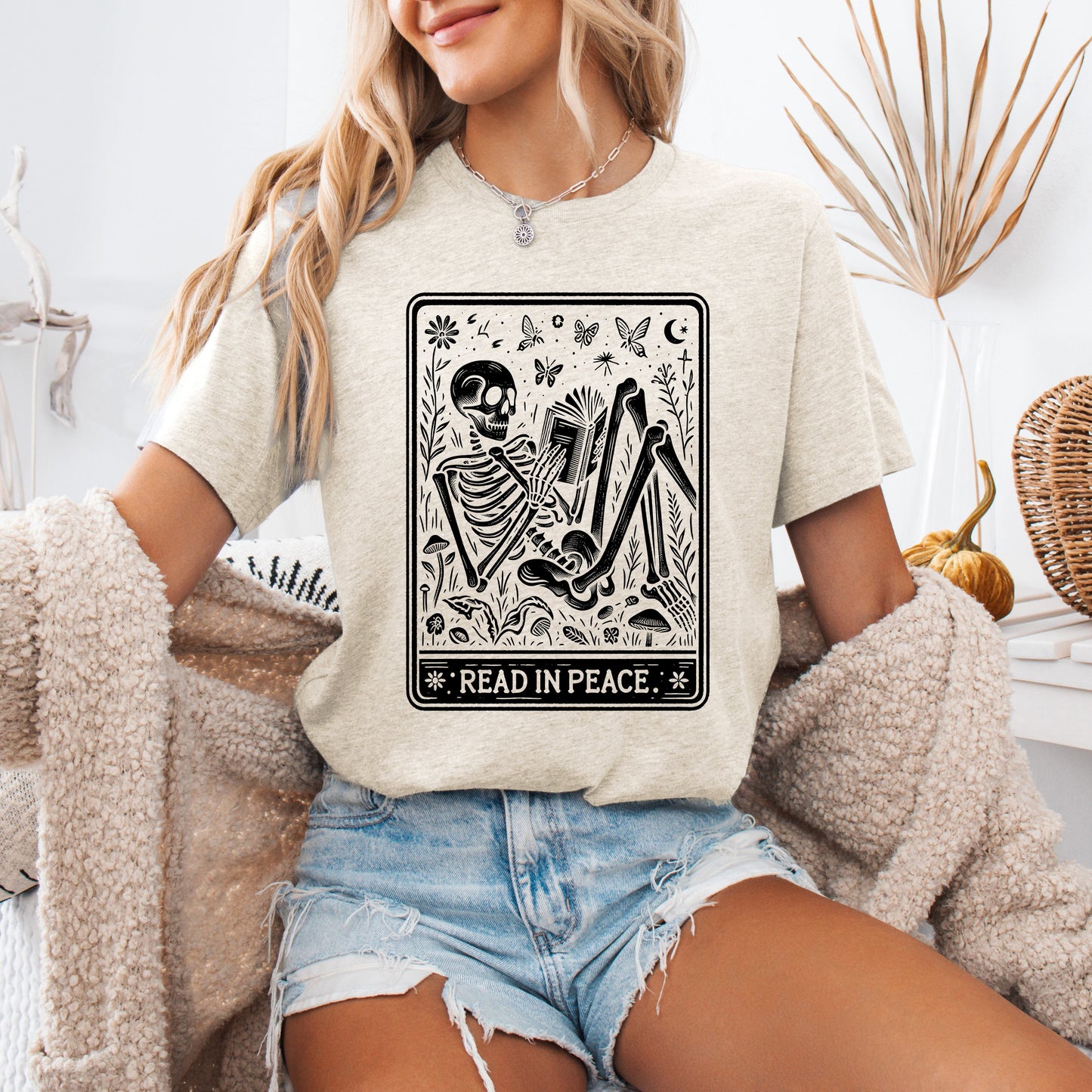 Read In Peace, Halloween, Skeleton, Tarot, Books, Library, Tshirt