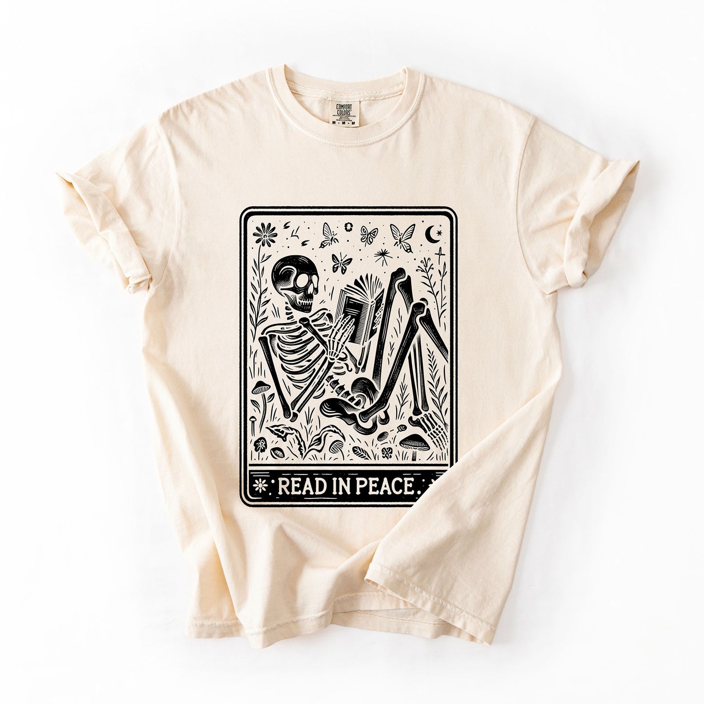 Read In Peace, Halloween, Skeleton, Tarot, Books, Library, Comfort Colors T-Shirt