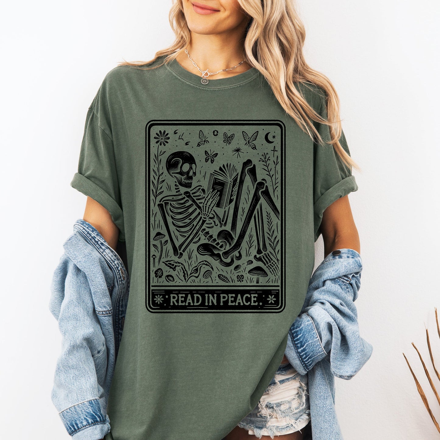 Read In Peace, Halloween, Skeleton, Tarot, Books, Library, Comfort Colors T-Shirt