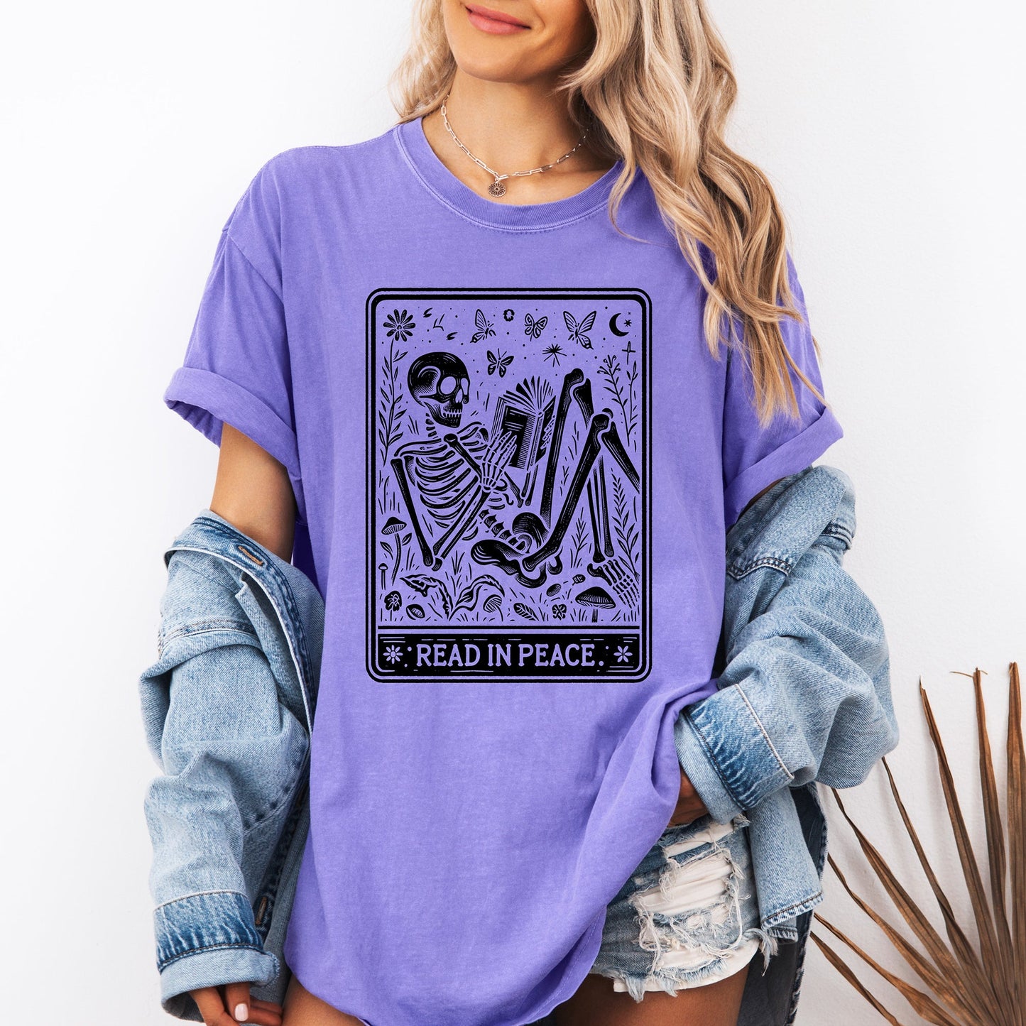 Read In Peace, Halloween, Skeleton, Tarot, Books, Library, Comfort Colors T-Shirt