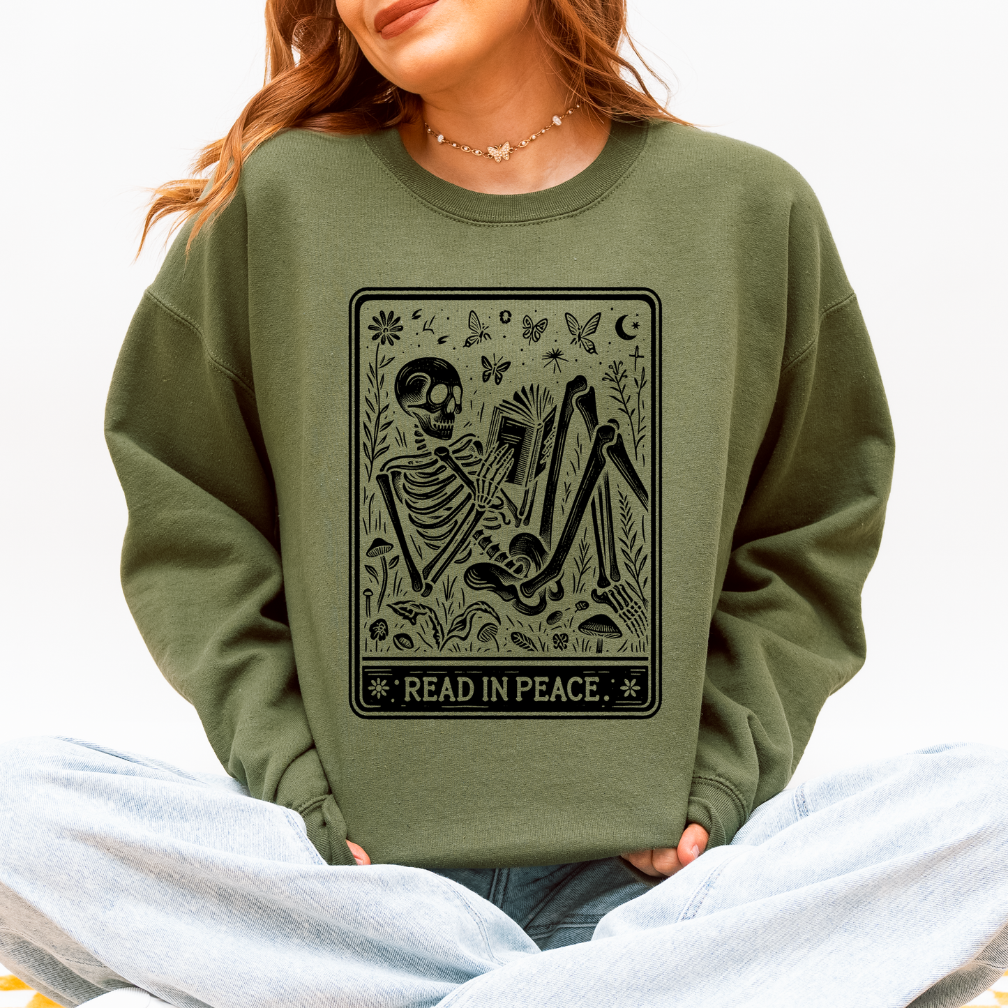 Read In Peace, Halloween, Skeleton, Tarot, Books, Library Sweatshirt