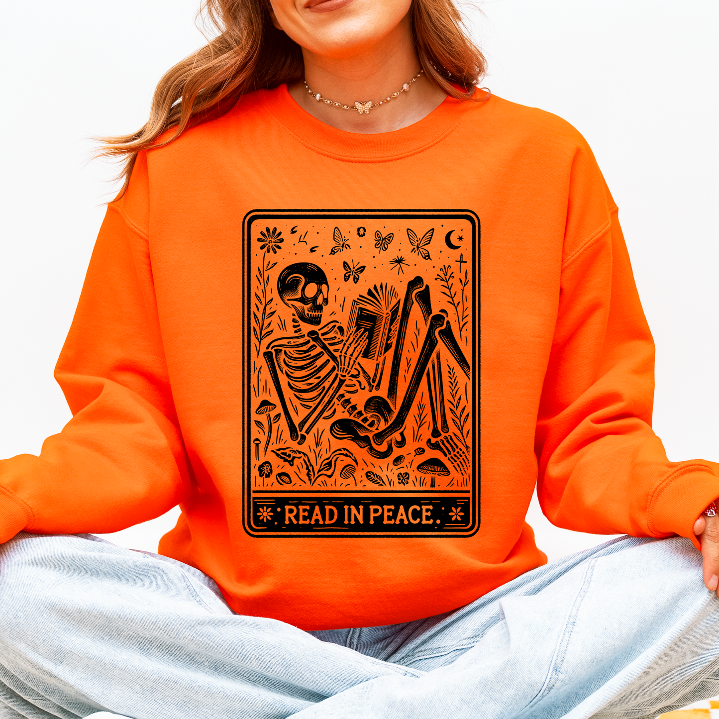 Read In Peace, Halloween, Skeleton, Tarot, Books, Library Sweatshirt