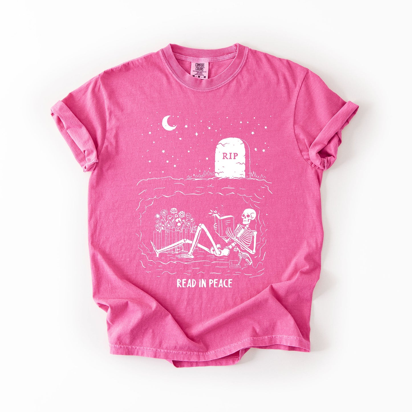 Read In Peace, Skeleton, RIP, Halloween, Booktok, Bookish, Library, Trending Graphic Tee, Comfort Colors T-Shirt