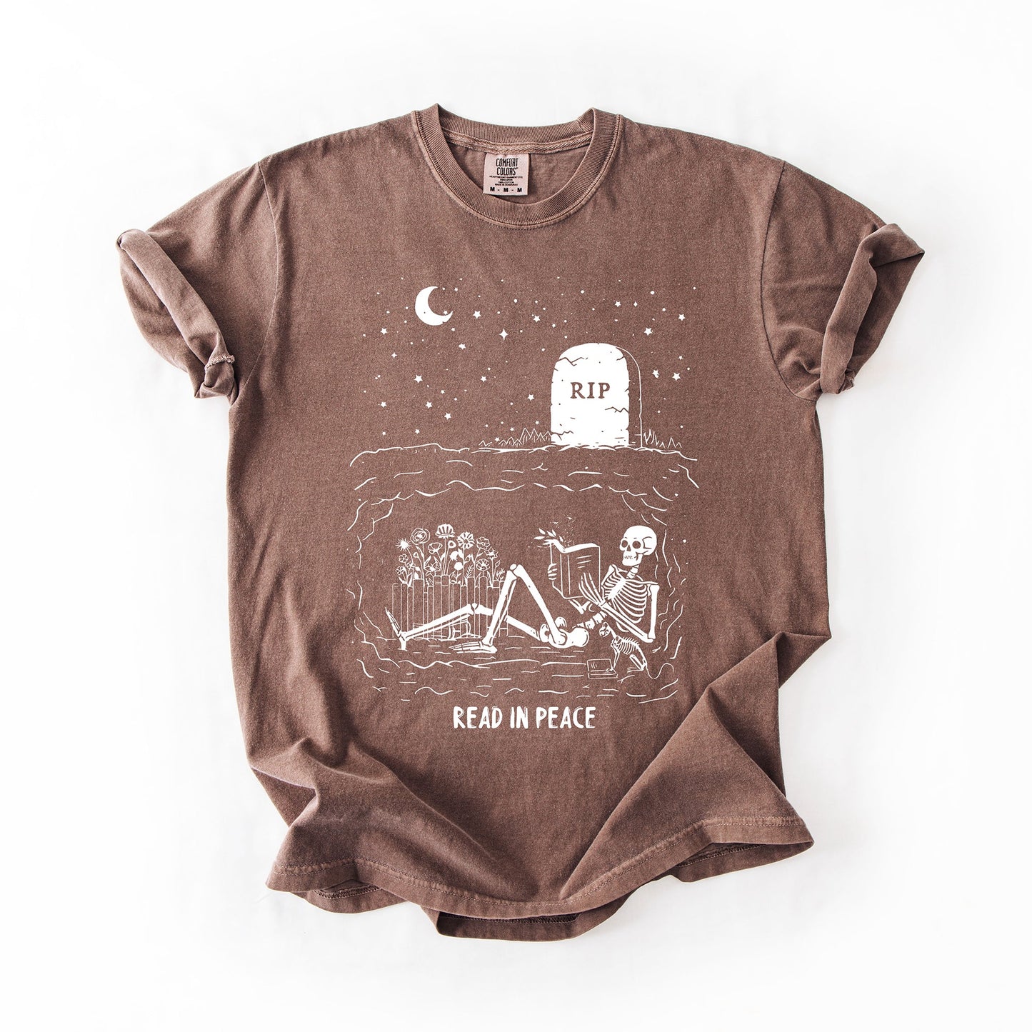 Read In Peace, Skeleton, RIP, Halloween, Booktok, Bookish, Library, Trending Graphic Tee, Comfort Colors T-Shirt