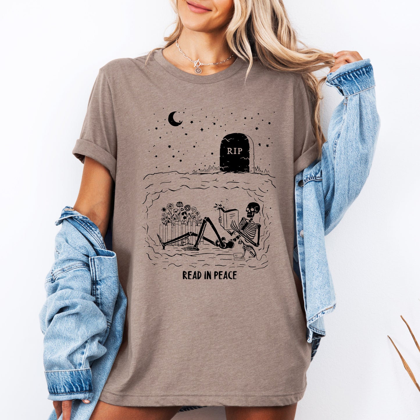 Read In Peace, Skeleton, RIP, Halloween, Booktok, Bookish, Library, Trending Graphic Tee, Tshirt