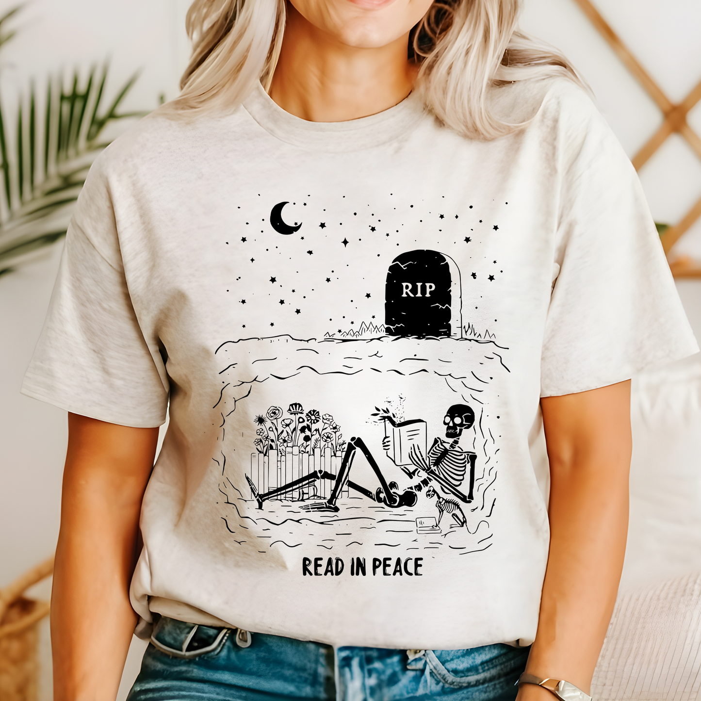 Read In Peace, Skeleton, RIP, Halloween, Booktok, Bookish, Library, Trending Tshirt, Graphic Tee, Tshirt