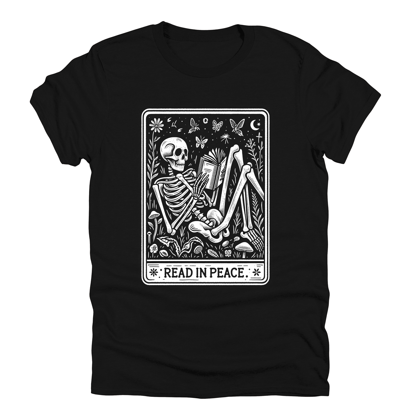 Read In Peace, Tarot, Skeleton, Halloween, Booktok, Library, Bookish, Graphic Tee, Black Tshirt
