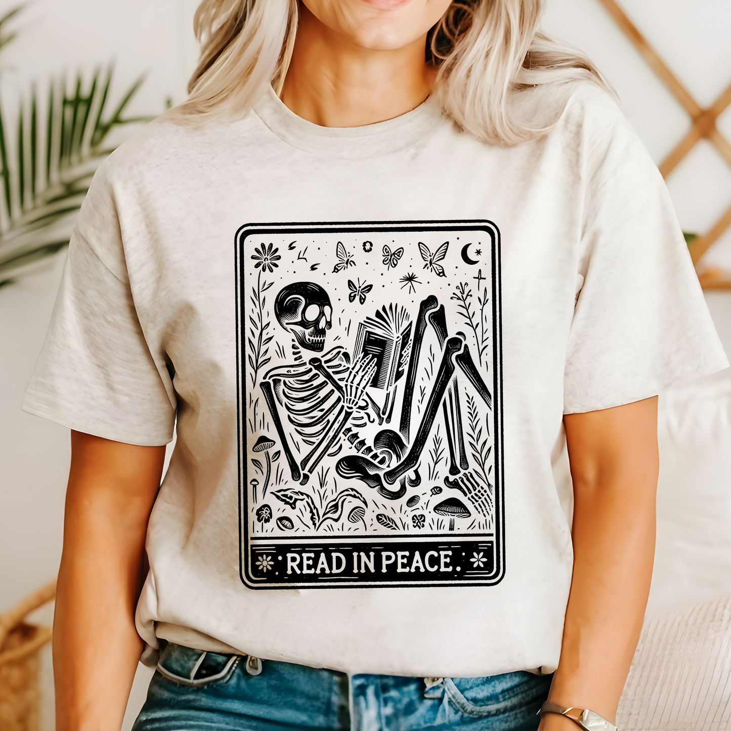 Read In Peace, Tarot, Skeleton, Halloween, Booktok, Library, Bookish, Graphic Tee, Tshirt