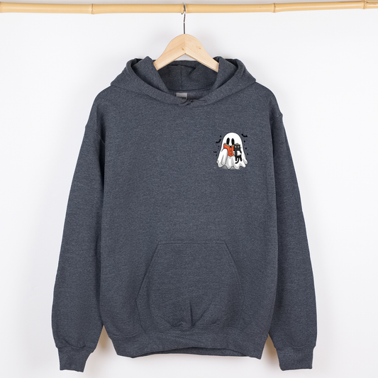 Reading Ghost, Cat, Funny, Halloween, Book, Library, Pocket, Graphic Hoodie, Hooded Sweatshirt