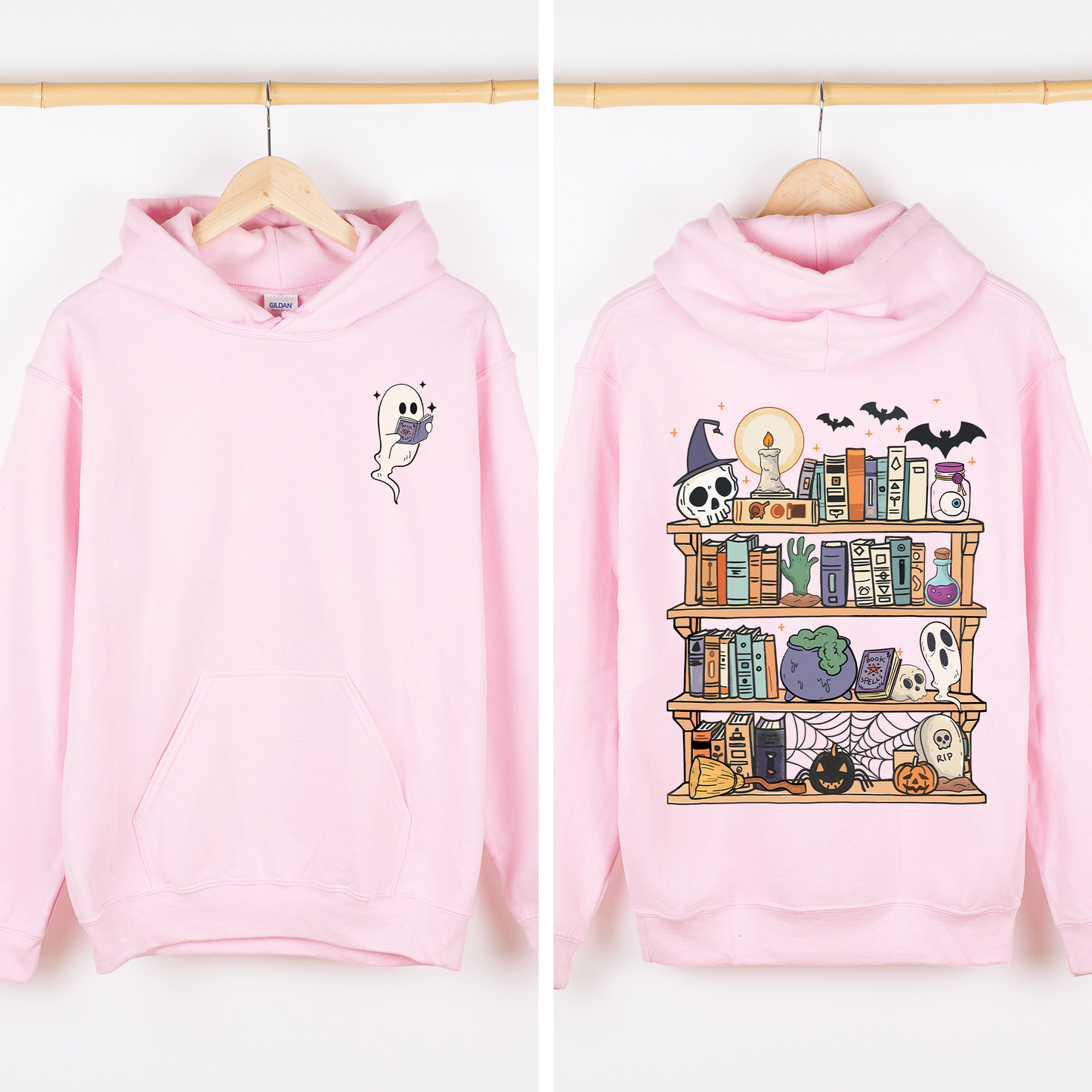 Reading Ghost, Halloween, Library, Spooky, Front and Back, Teacher, Boo, Cute, Graphic Hoodie, Hooded Sweatshirt