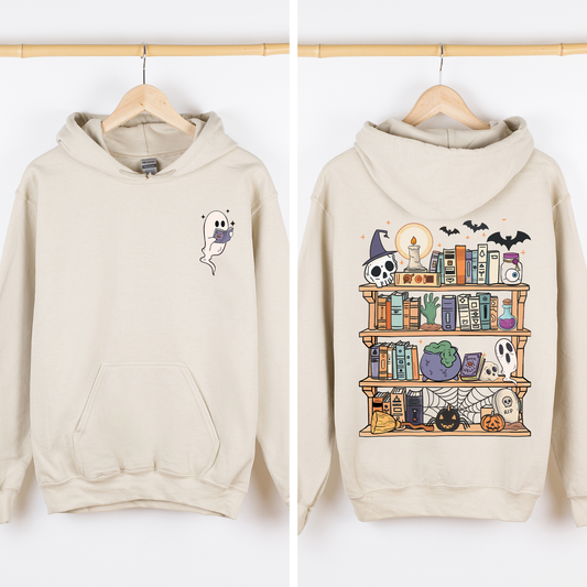 Reading Ghost, Halloween, Library, Spooky, Front and Back, Teacher, Boo, Cute, Graphic Hoodie, Hooded Sweatshirt