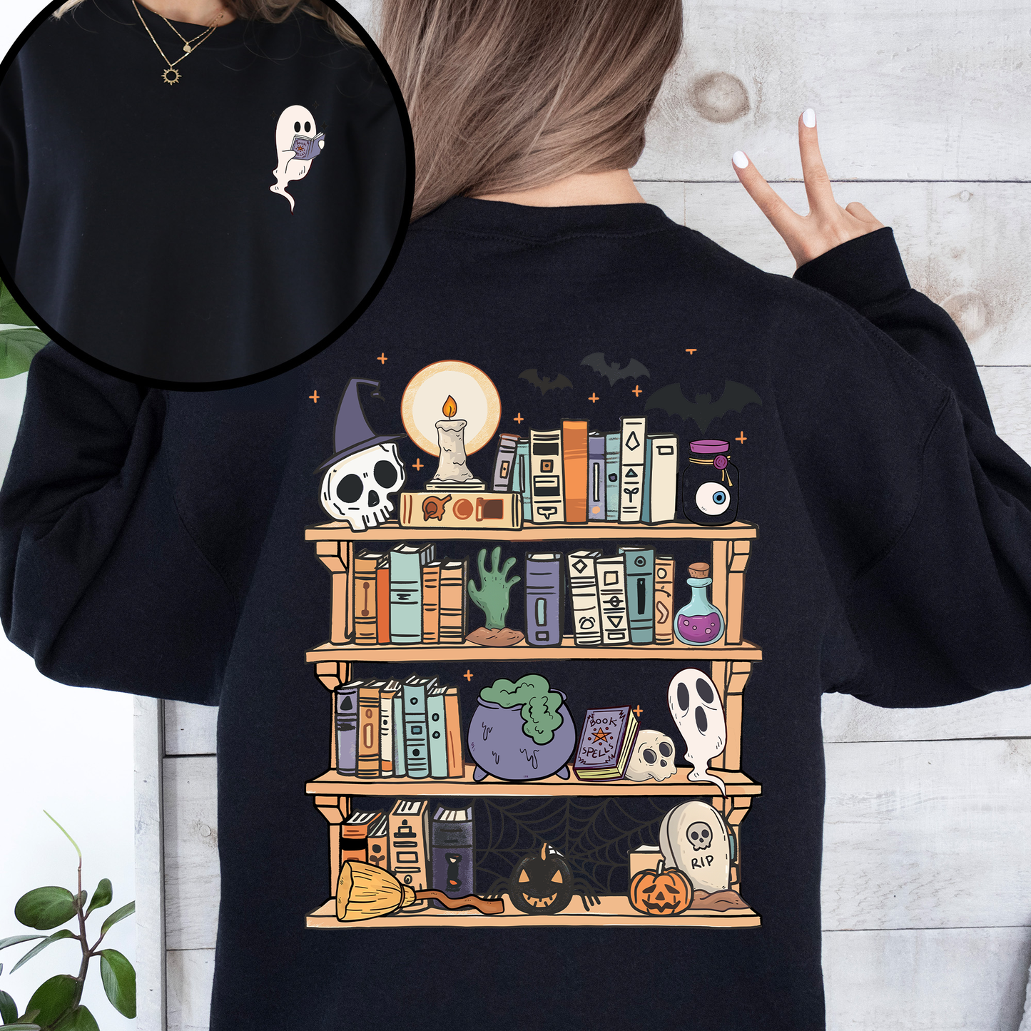 Reading Ghost, Halloween, Library, Spooky, Front and Back, Teacher, Boo, Cute Sweatshirt
