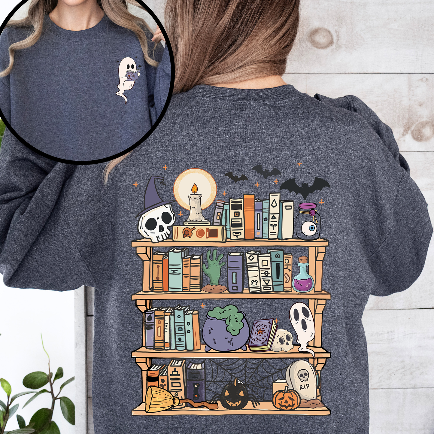 Reading Ghost, Halloween, Library, Spooky, Front and Back, Teacher, Boo, Cute Sweatshirt