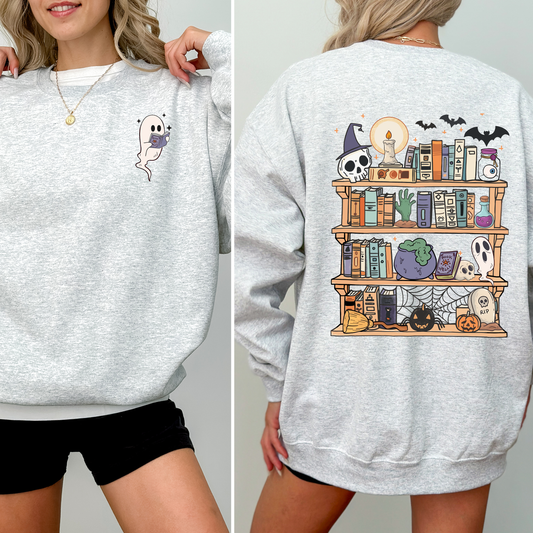 Reading Ghost, Halloween, Library, Spooky, Front and Back, Teacher, Boo, Cute Sweatshirt