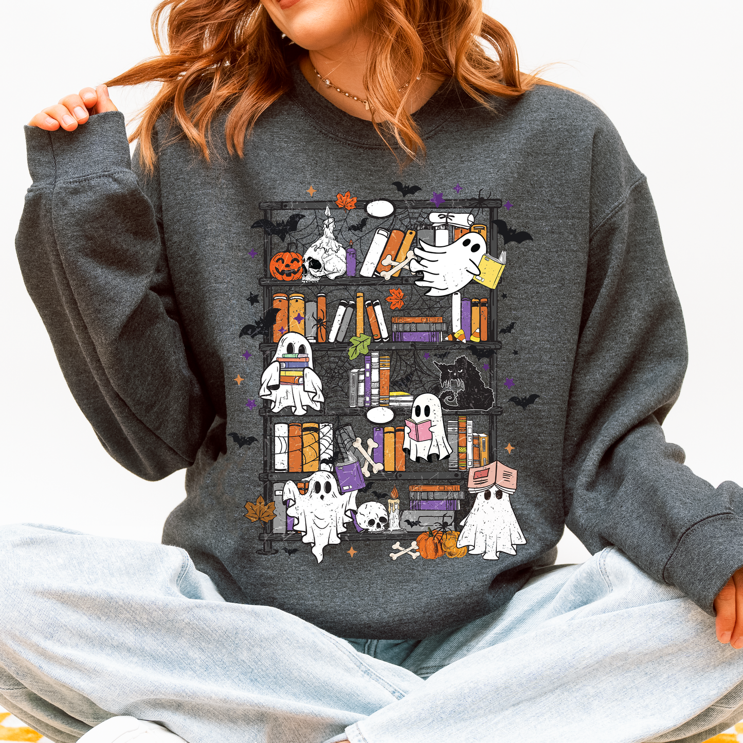 Reading Ghosts, Bookish, Library, Spooky, Halloween, Booktok, Trending Graphic Sweatshirt