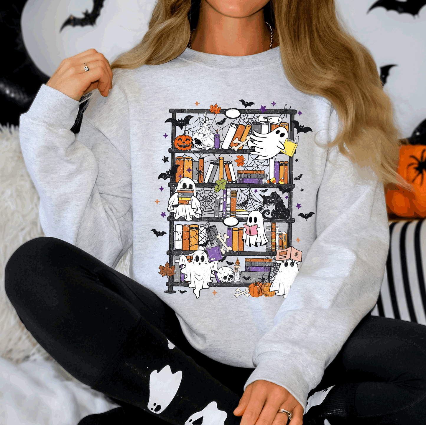 Reading Ghosts, Bookish, Library, Spooky, Halloween, Booktok, Trending Graphic Sweatshirt