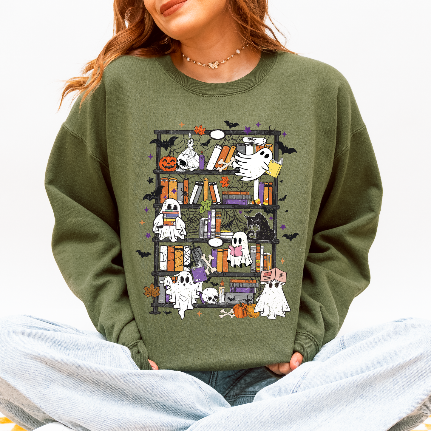 Reading Ghosts, Bookish, Library, Spooky, Halloween, Booktok, Trending Graphic Sweatshirt