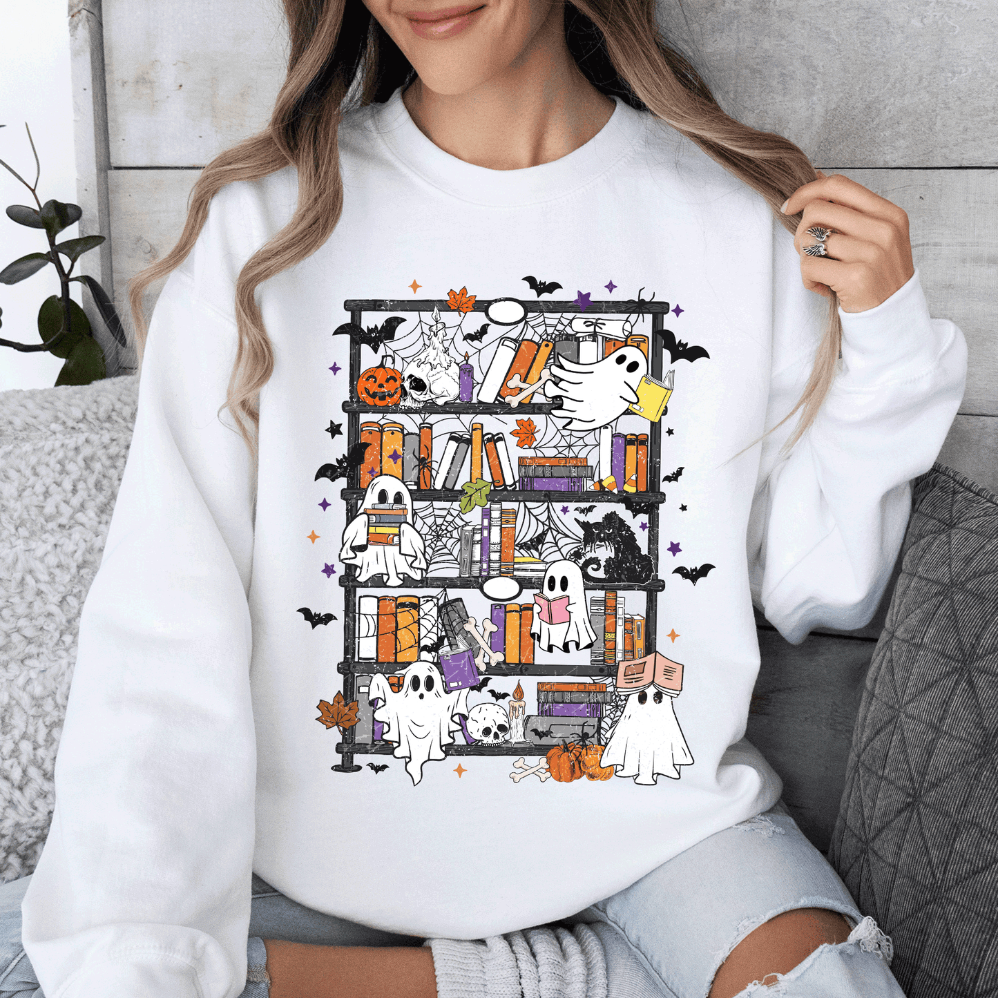 Reading Ghosts, Bookish, Library, Spooky, Halloween, Booktok, Trending Graphic Sweatshirt