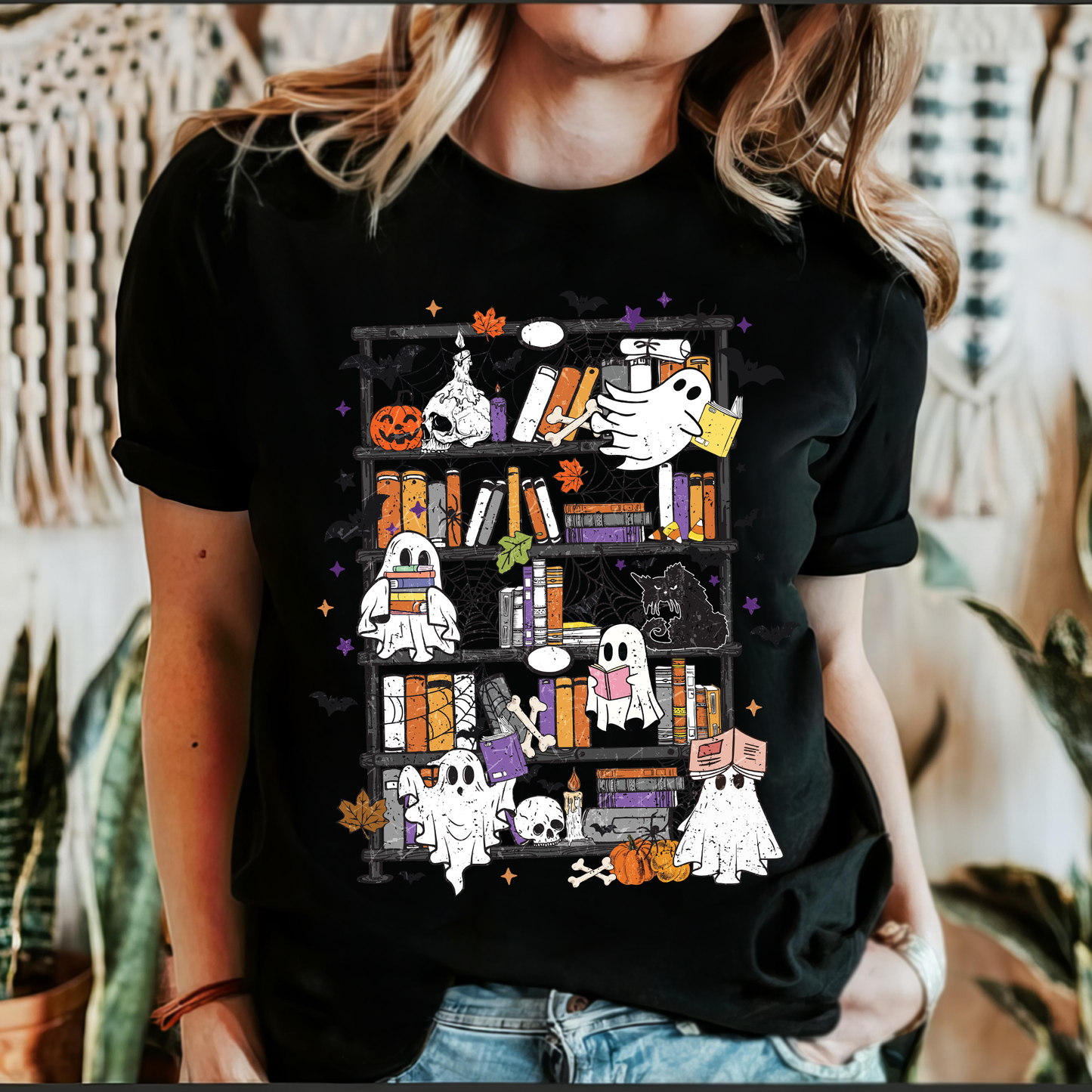 Reading Ghosts, Bookish, Library, Spooky, Halloween, Booktok, Trending Graphic Tee, Black Tshirt