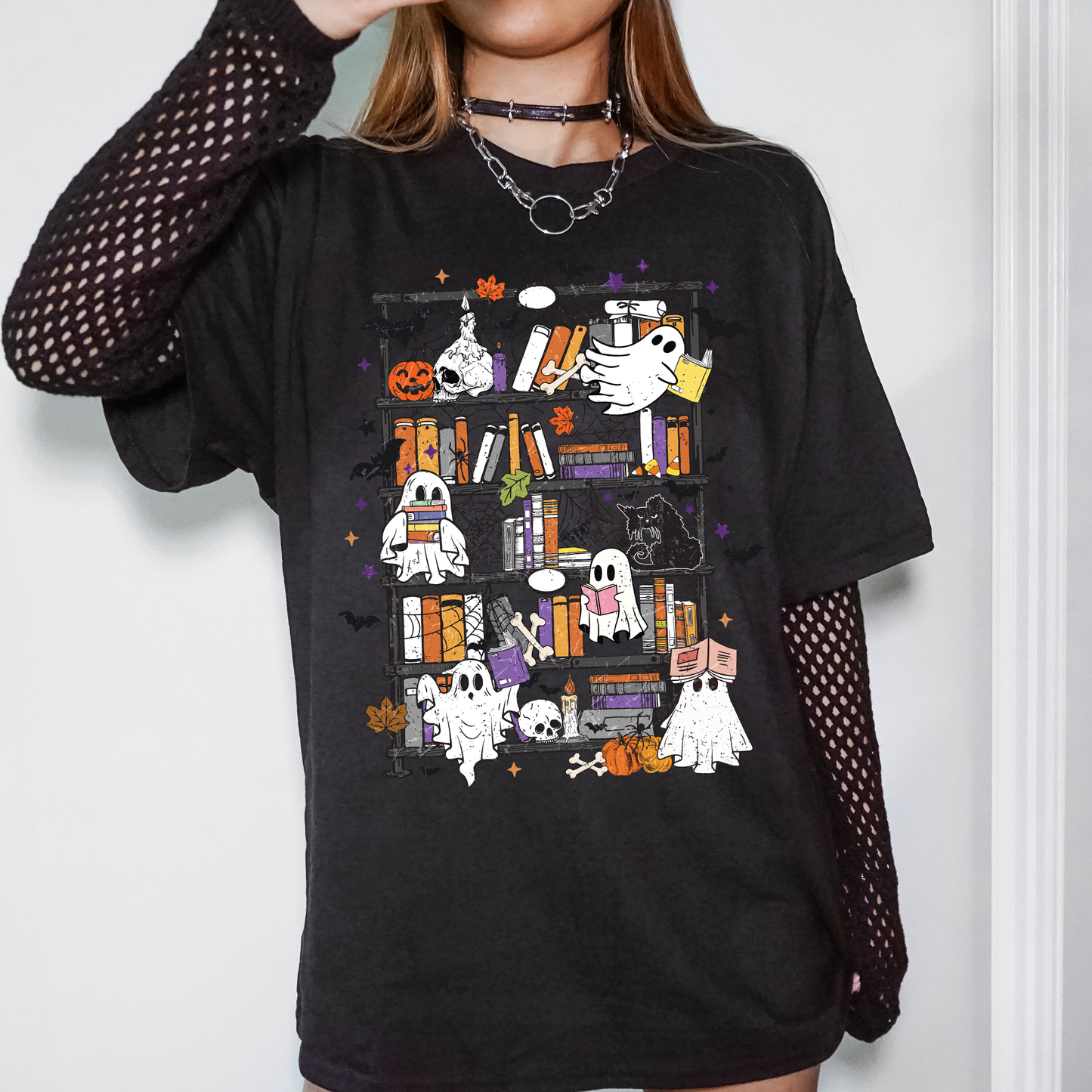Reading Ghosts, Bookish, Library, Spooky, Halloween, Booktok, Trending Graphic Tee, Black Tshirt