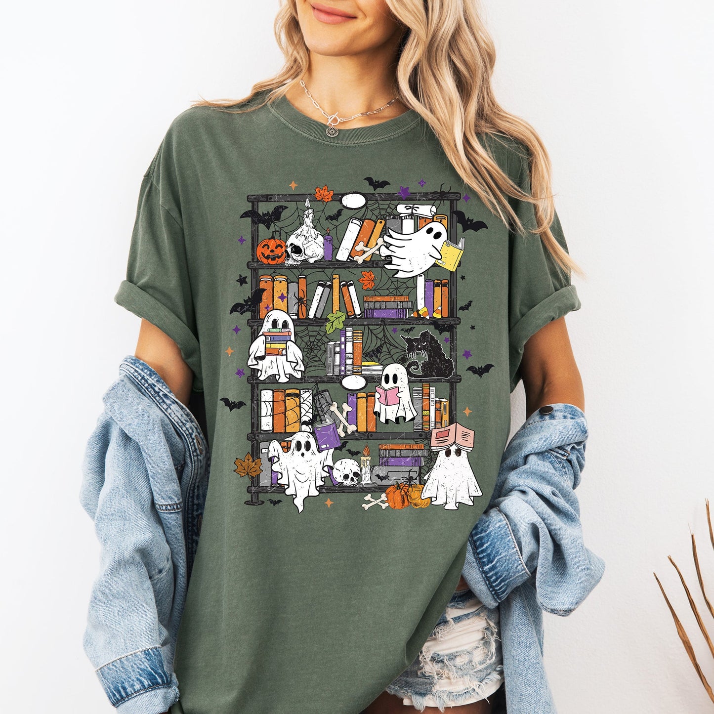 Reading Ghosts, Bookish, Library, Spooky, Halloween, Booktok, Trending Graphic Tee, Comfort Colors T-Shirt