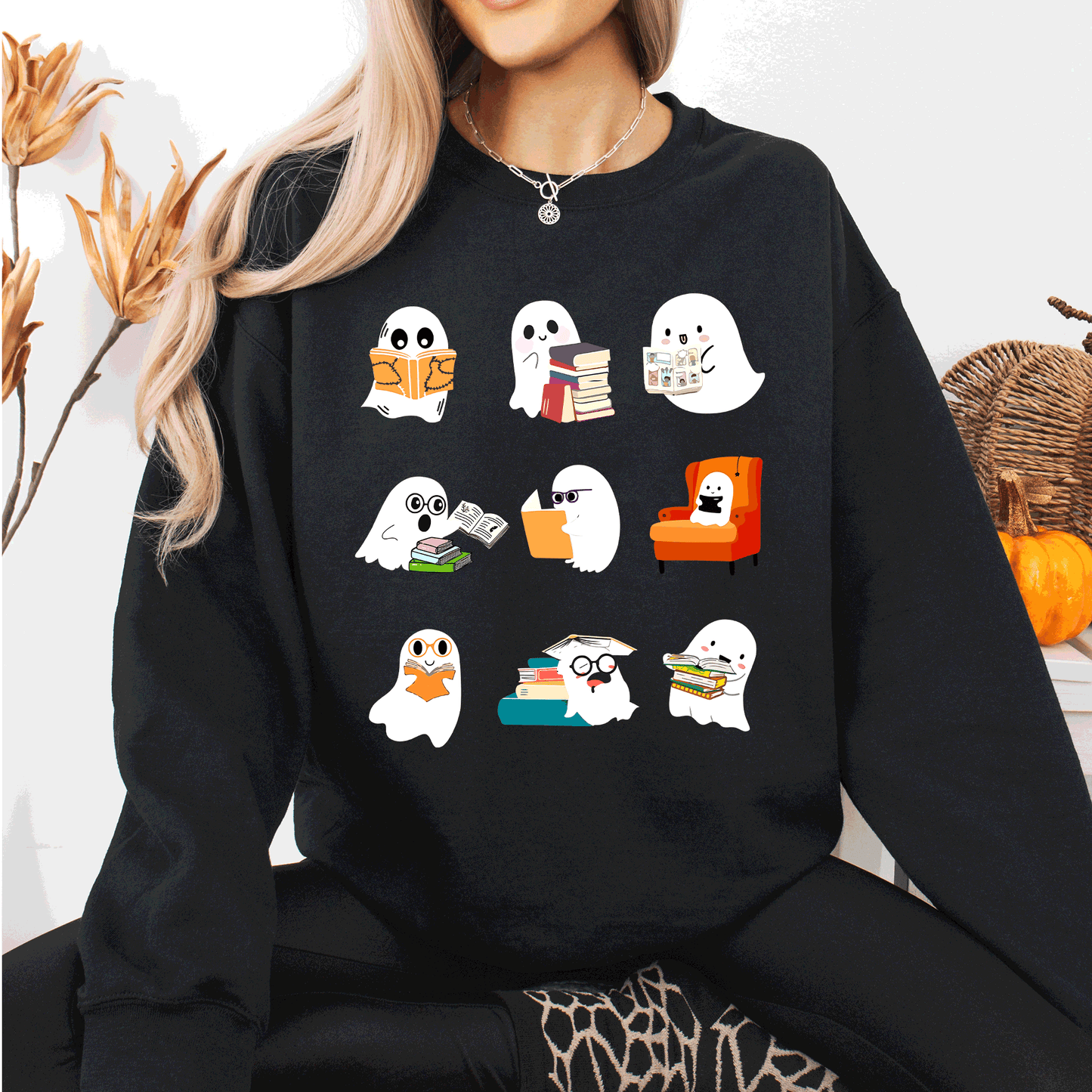 Reading Ghosts, Halloween, Library, Books Sweatshirt