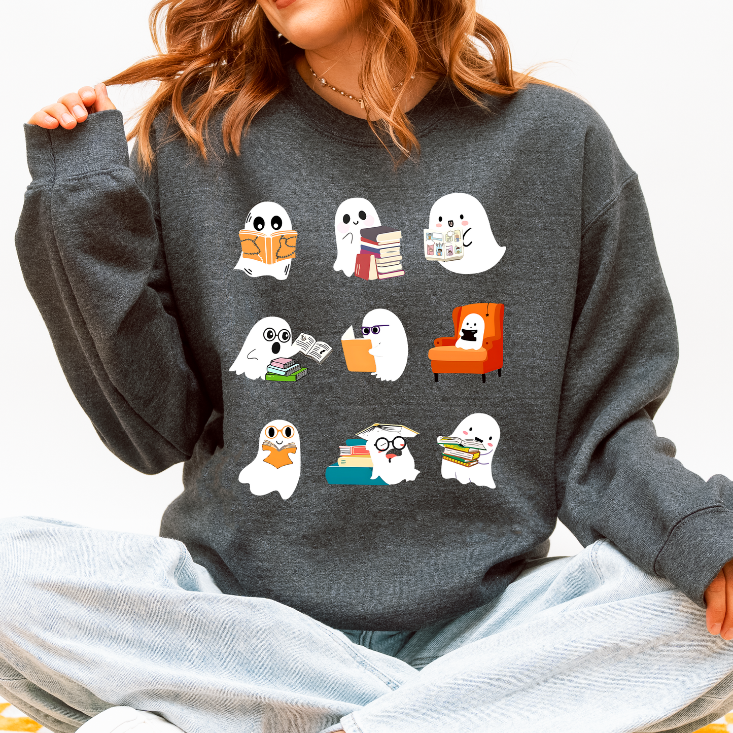 Reading Ghosts, Halloween, Library, Books Sweatshirt