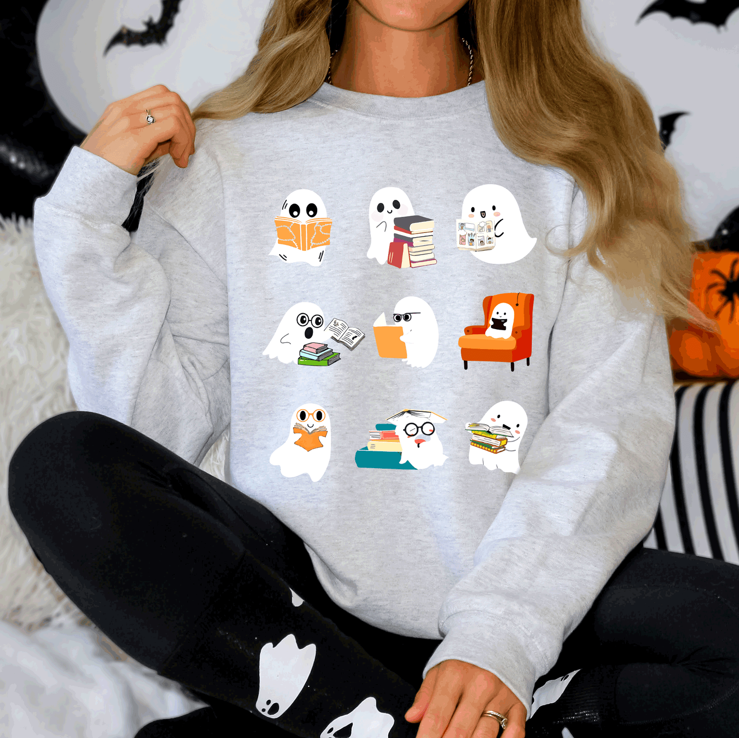 Reading Ghosts, Halloween, Library, Books Sweatshirt