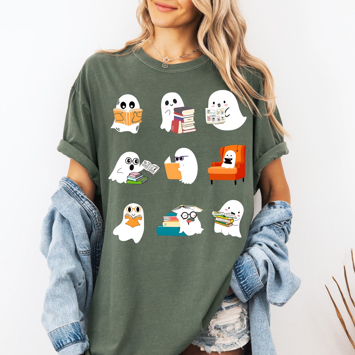 Reading Ghosts, Halloween, Library, Books, Comfort Colors T-Shirt