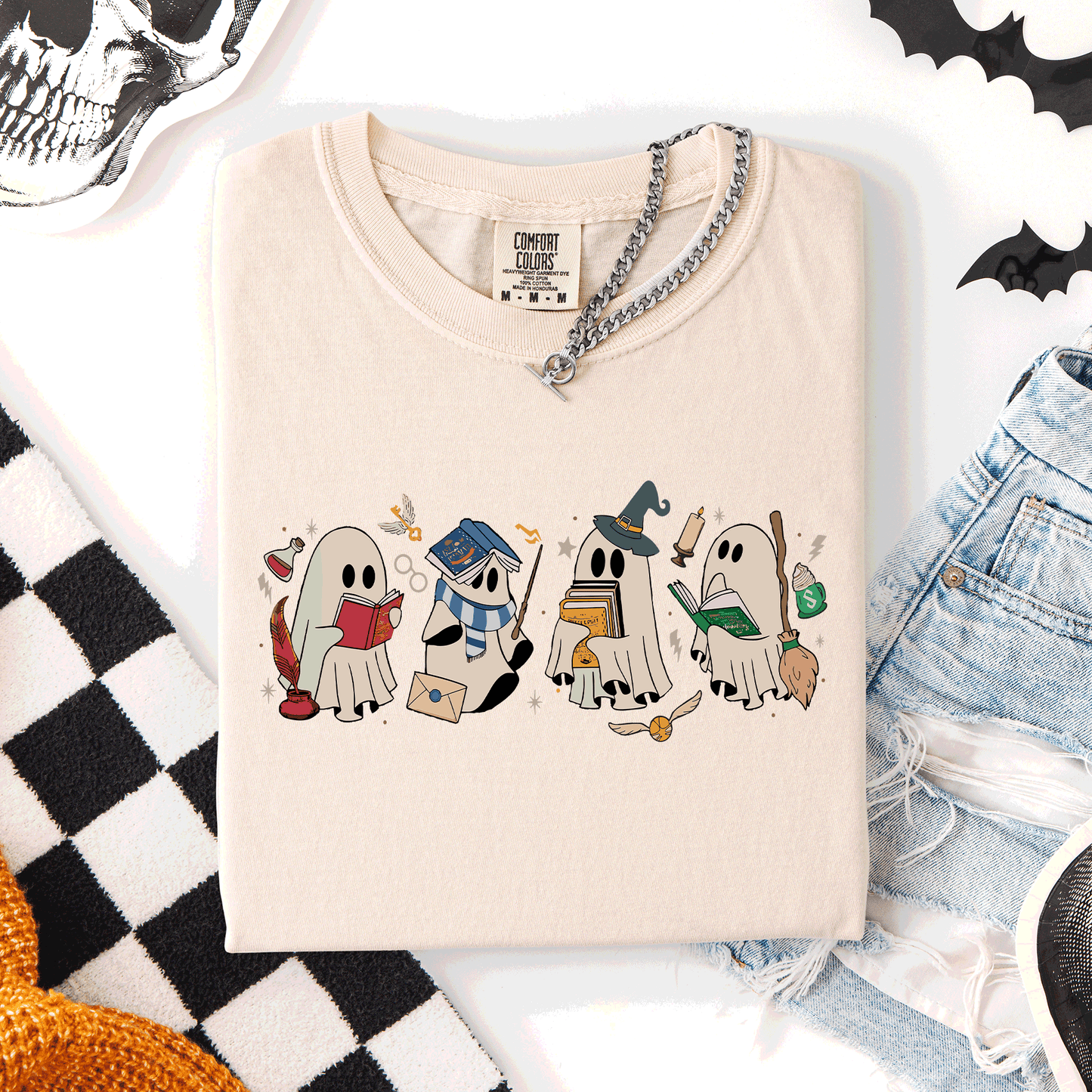 Reading Ghosts, Witches, Wizards, Halloween, Trending Graphic Tee, Comfort Colors T-Shirt