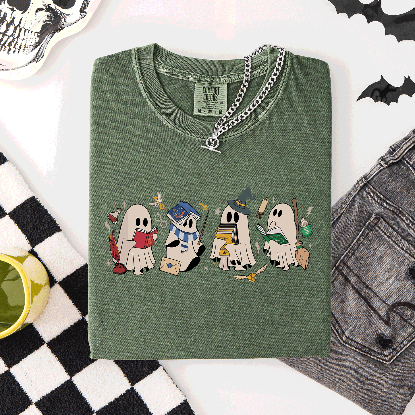 Reading Ghosts, Witches, Wizards, Halloween, Trending Graphic Tee, Comfort Colors T-Shirt