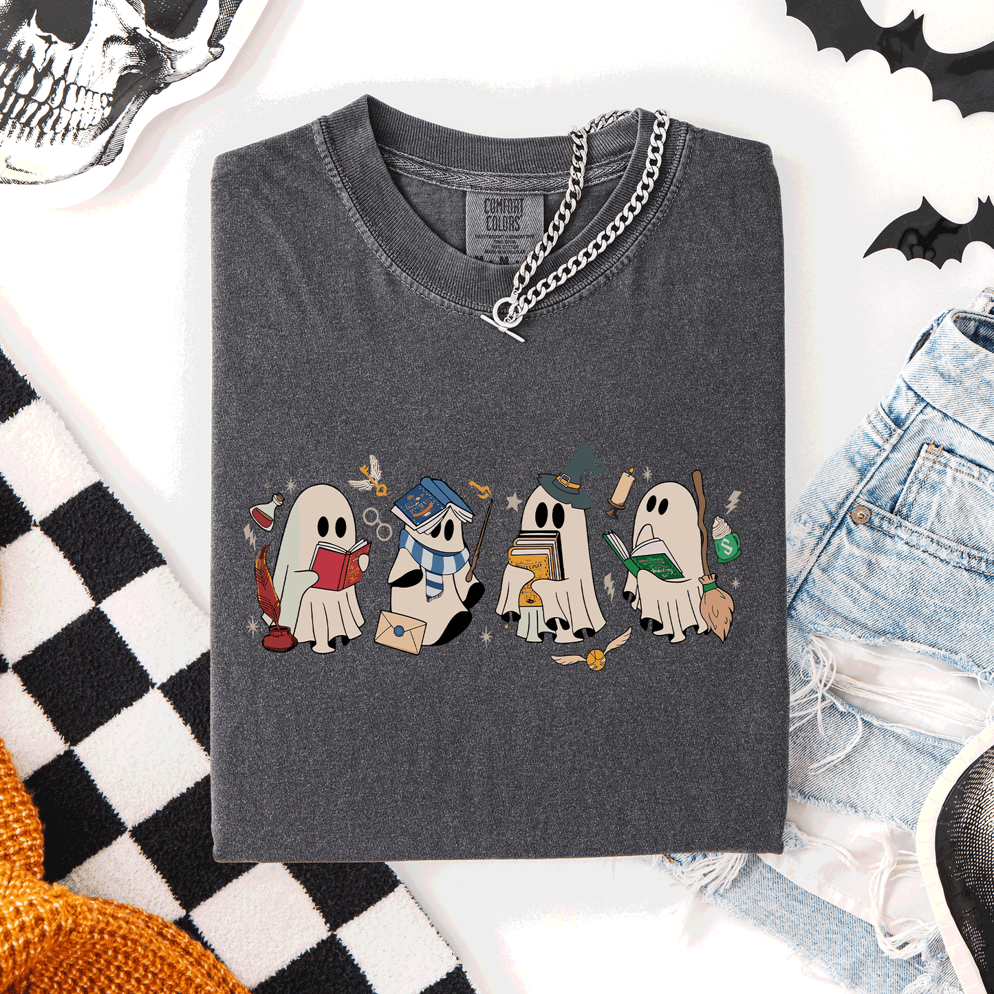 Reading Ghosts, Witches, Wizards, Halloween, Trending Graphic Tee, Comfort Colors T-Shirt