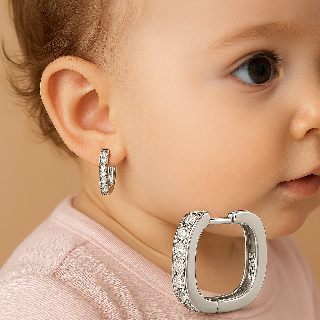925 Sterling Silver Hypoallergenic Rectangular Hoop Earrings