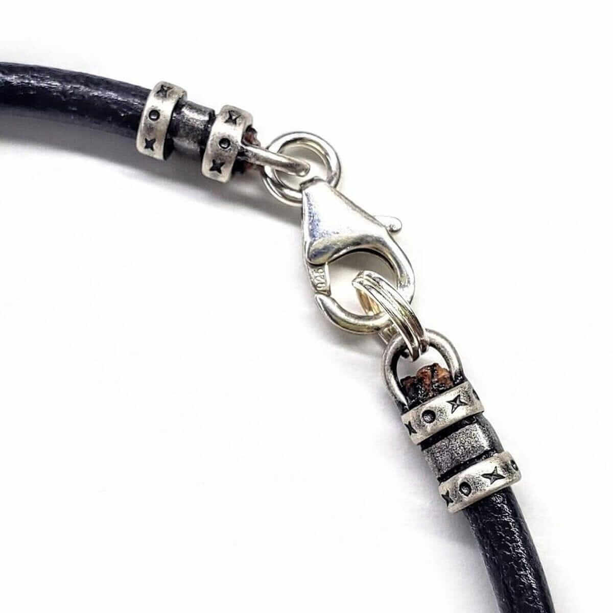 Red White Blue Beaded Bead Leather Bracelet Handmade Sterling Silver