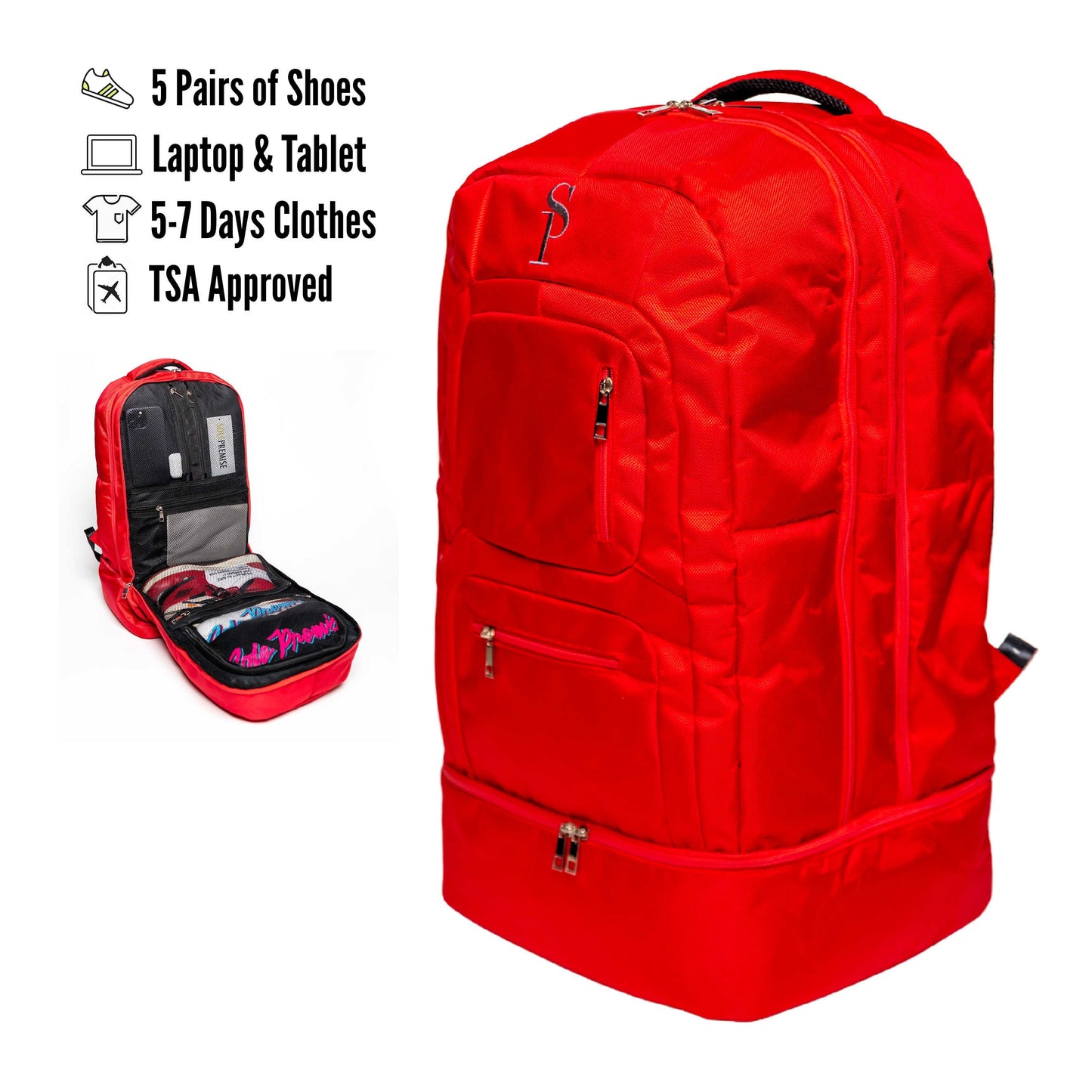 Red Polyester Carry-On Backpack TSA Approved Sole Premise