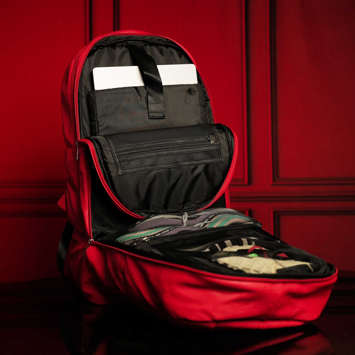 Red Leather Carry-On Patented Backpack Luxury