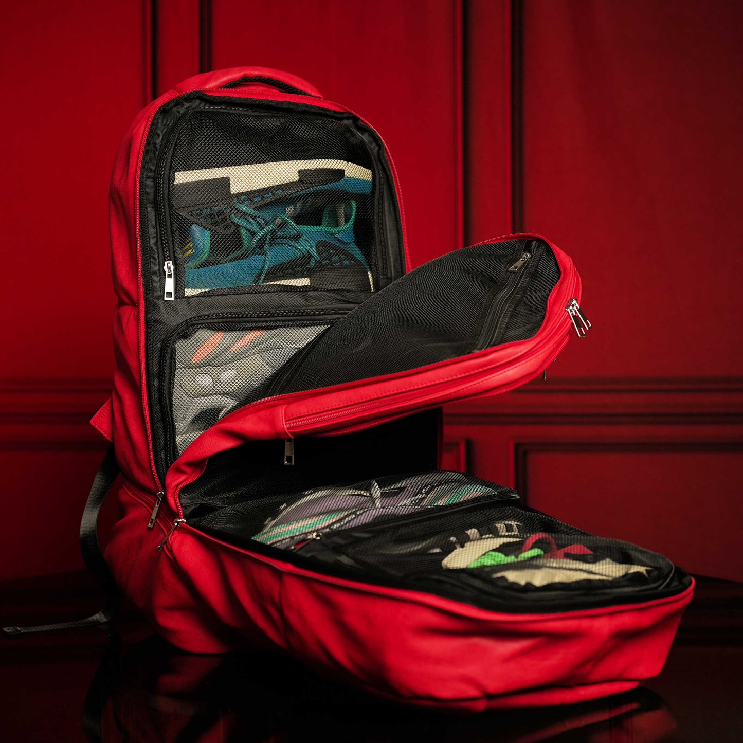 Red Leather Carry-On Patented Backpack Luxury