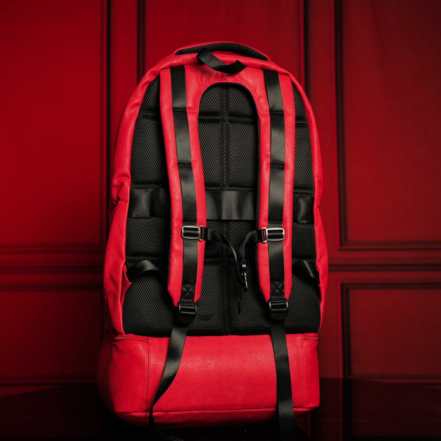Red Leather Carry-On Patented Backpack Luxury