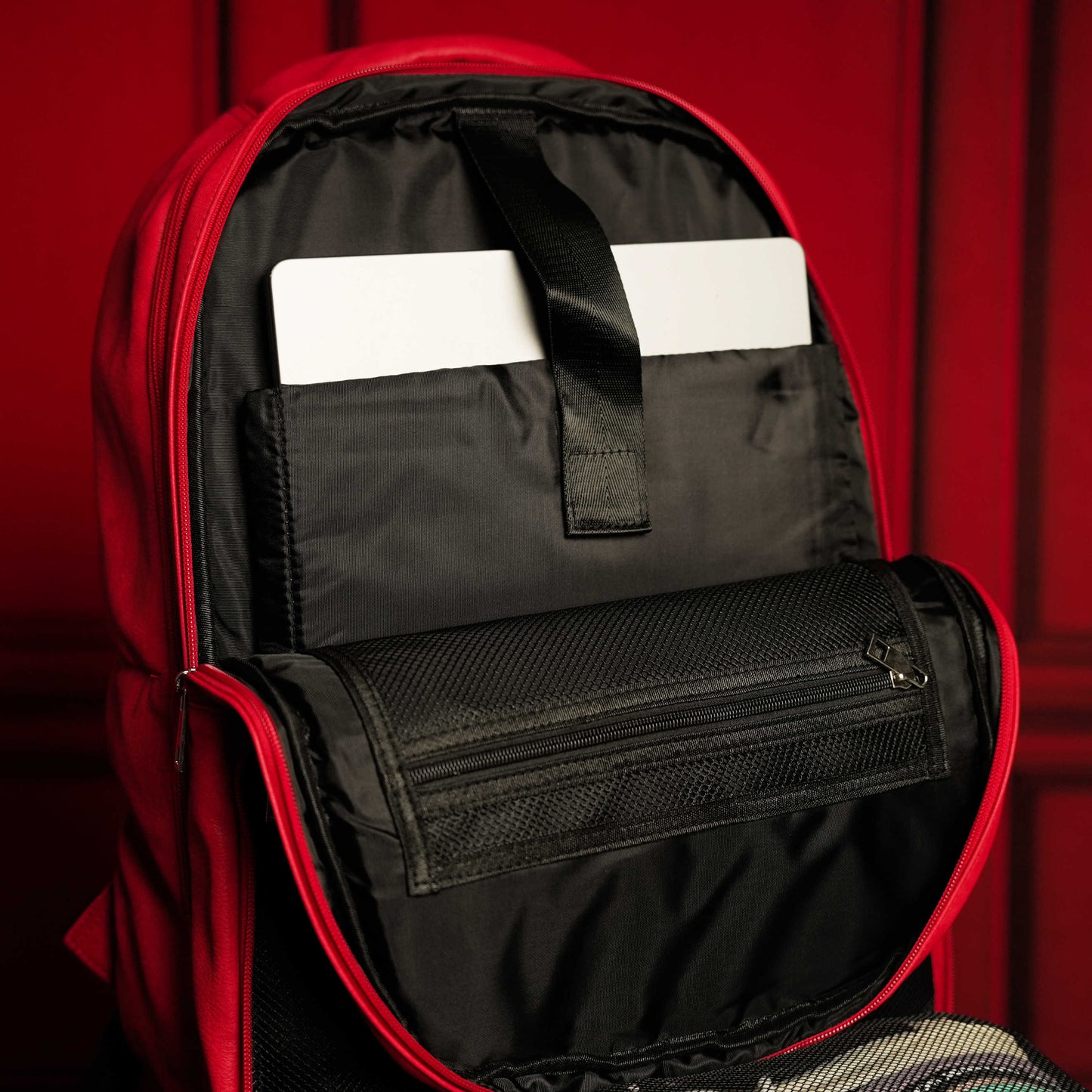 Red Leather Carry-On Patented Backpack Luxury