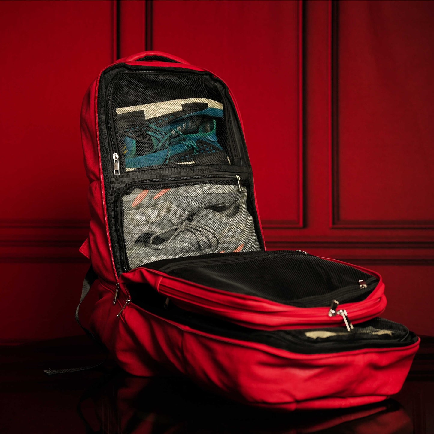 Red Leather Carry-On Patented Backpack Luxury