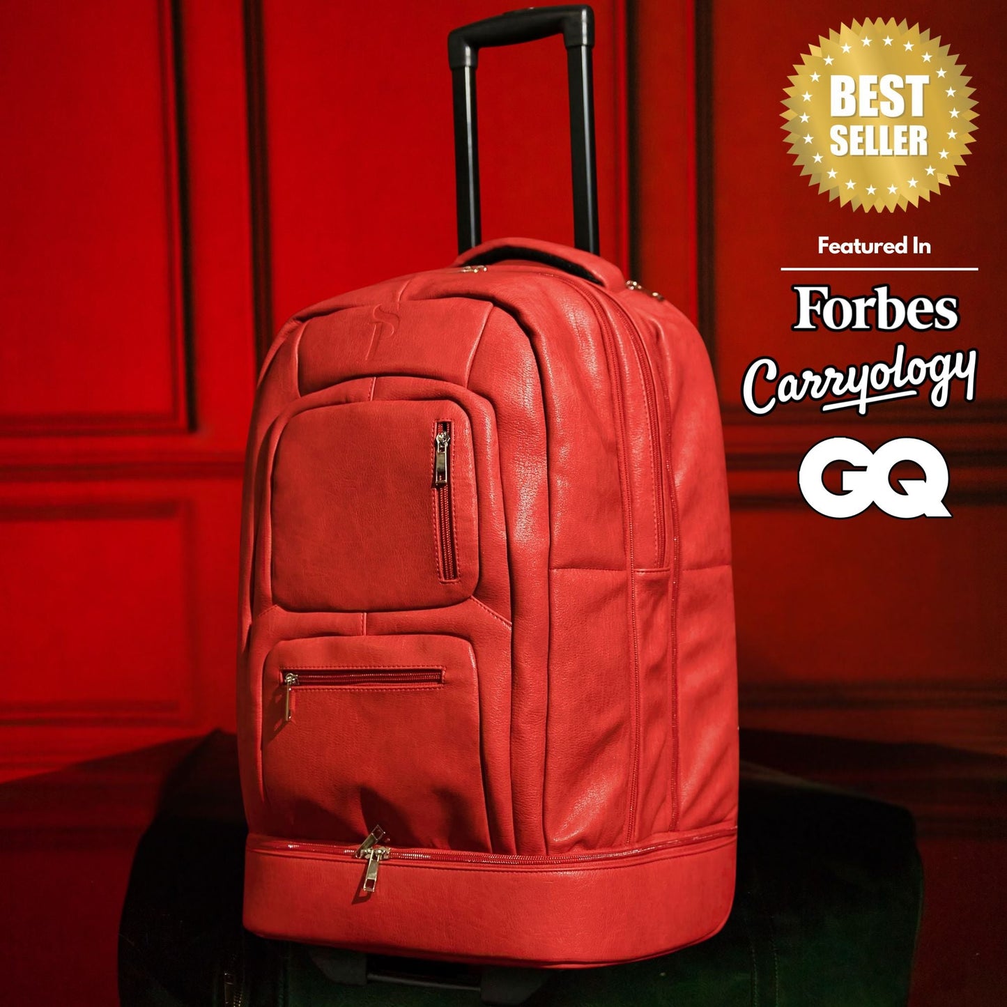Red Leather TSA Carry-On Roller Bag Sole Premise