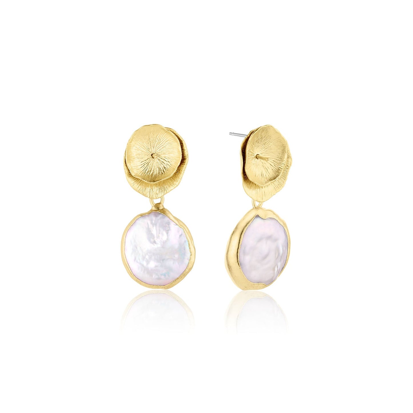 16k Gold Lotus Earrings with Baroque Pearls Post Sterling Silver Reese Earrings