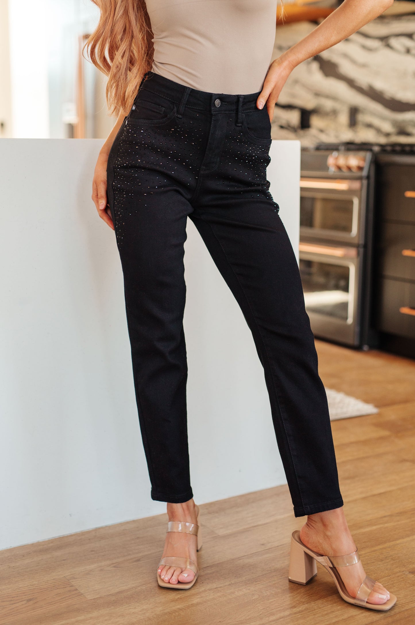 Rhinestone Black Slim Fit Jeans Reese