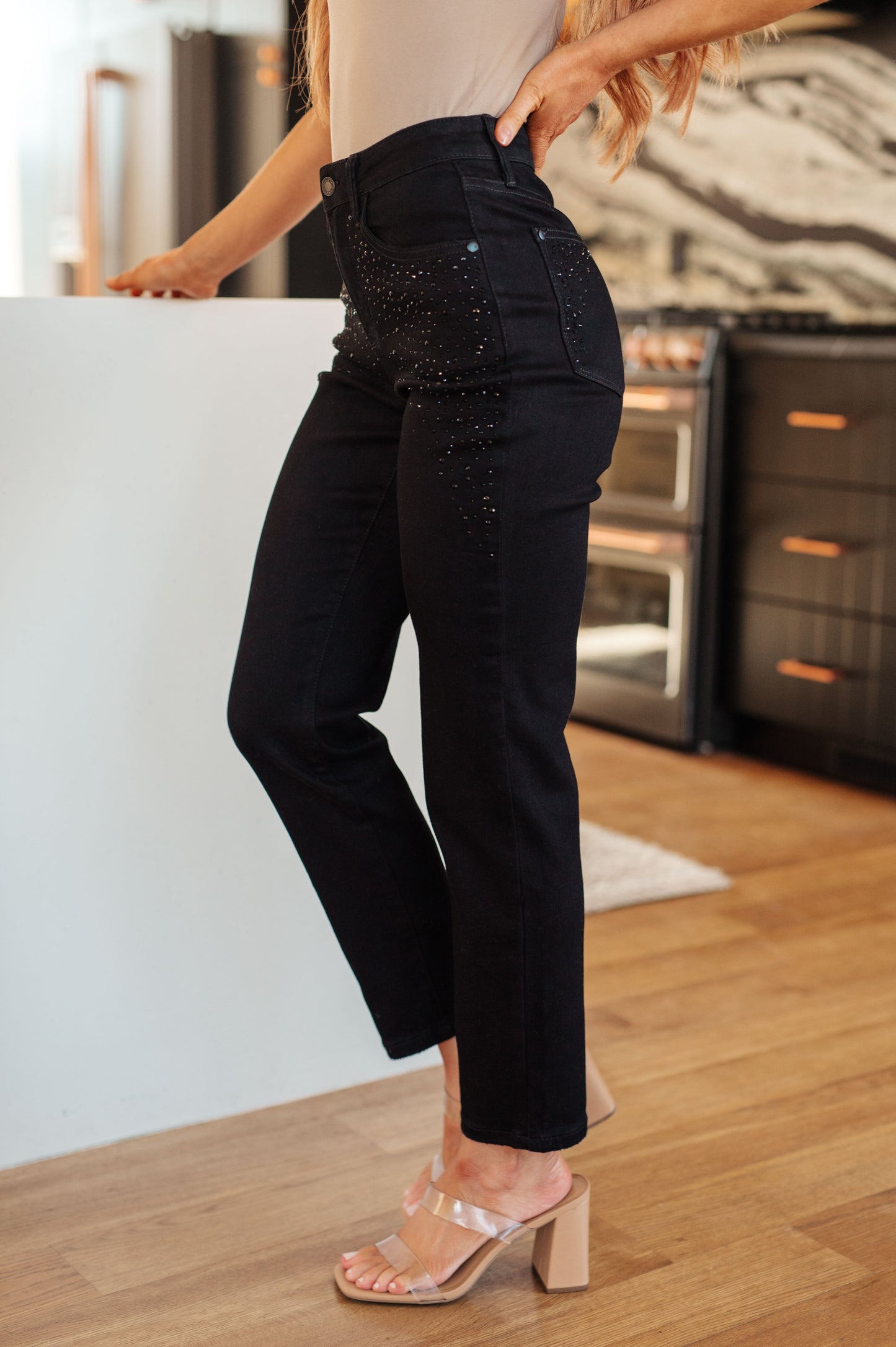 Rhinestone Black Slim Fit Jeans Reese